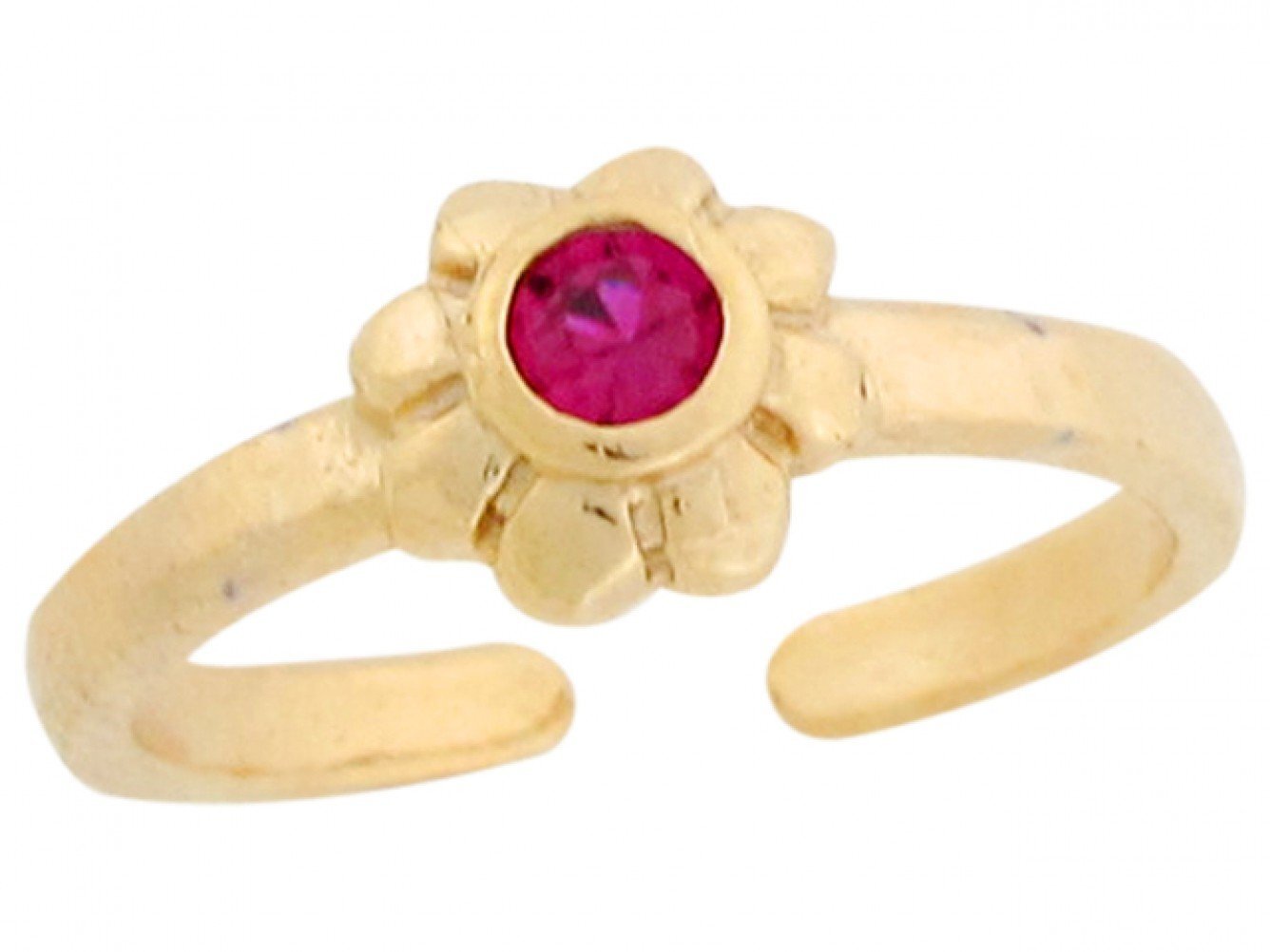 10k or 14k Yellow Real Gold Red CZ Sunflower Cute Womens Toe Ring