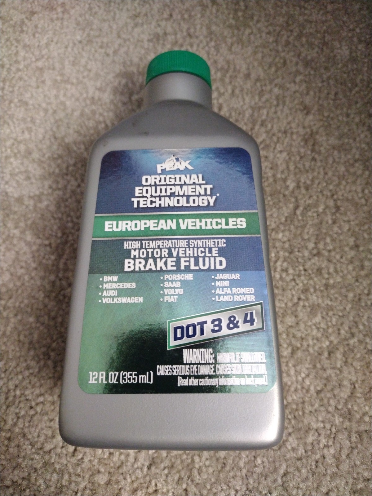 Peak Brake Fluid DOT 3&4  12 oz. European Vehicles Synthetic High Temperature