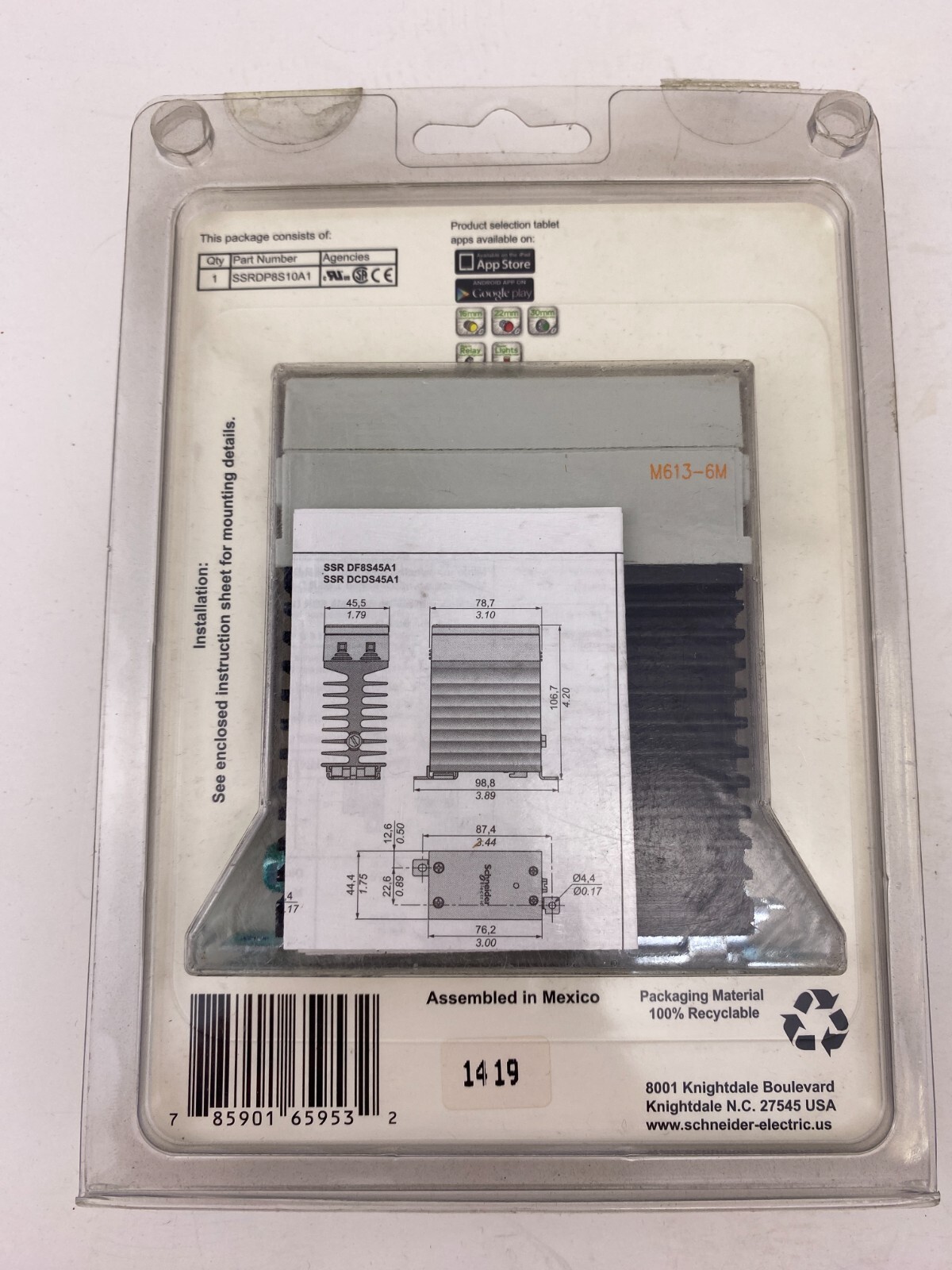 Schneider SSRDAC10 Solid State Relay 10A DIN rail Input 90-28VACOutput 24 280VAC