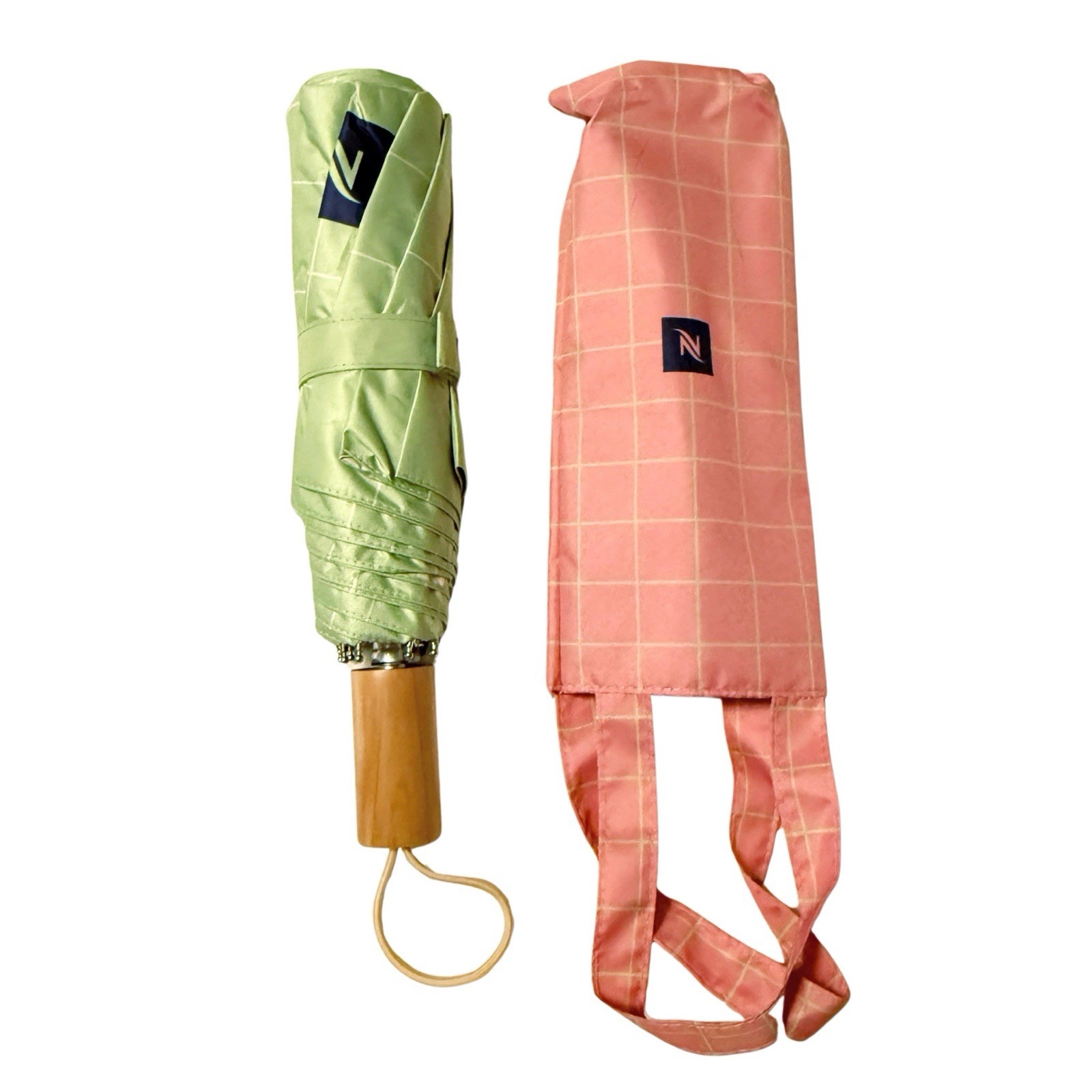 Nespresso Compact / Folding Umbrella - Pistachio Green Pink Summer Traveling HTF