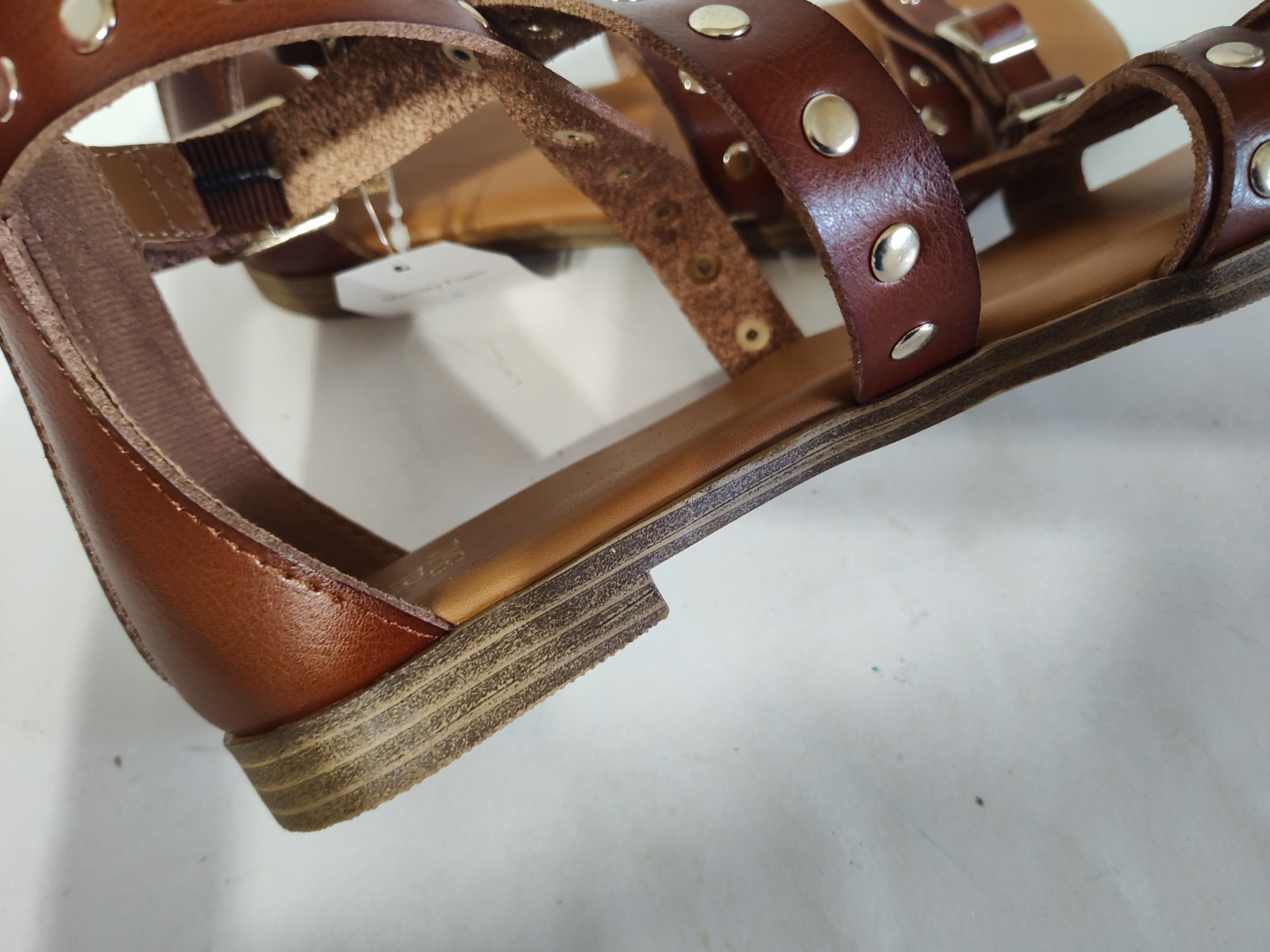 TIME AND TRU WOMEN'S STUDDED GLADIATOR FLAT SANDALS BROWN POLYURETHANE SIZE 8