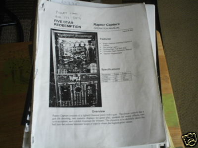 RAPTOR CAPTOR 5 STAR  REDEMPTION game manual