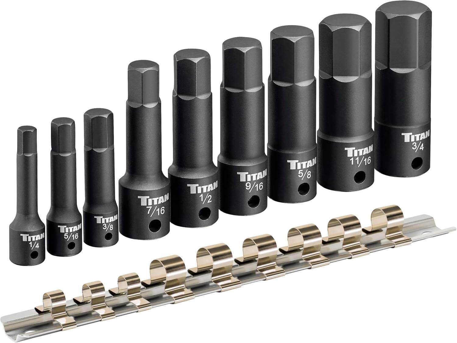 Titan Tools 9-Piece Impact SAE Hex Bit Socket Set (49010)