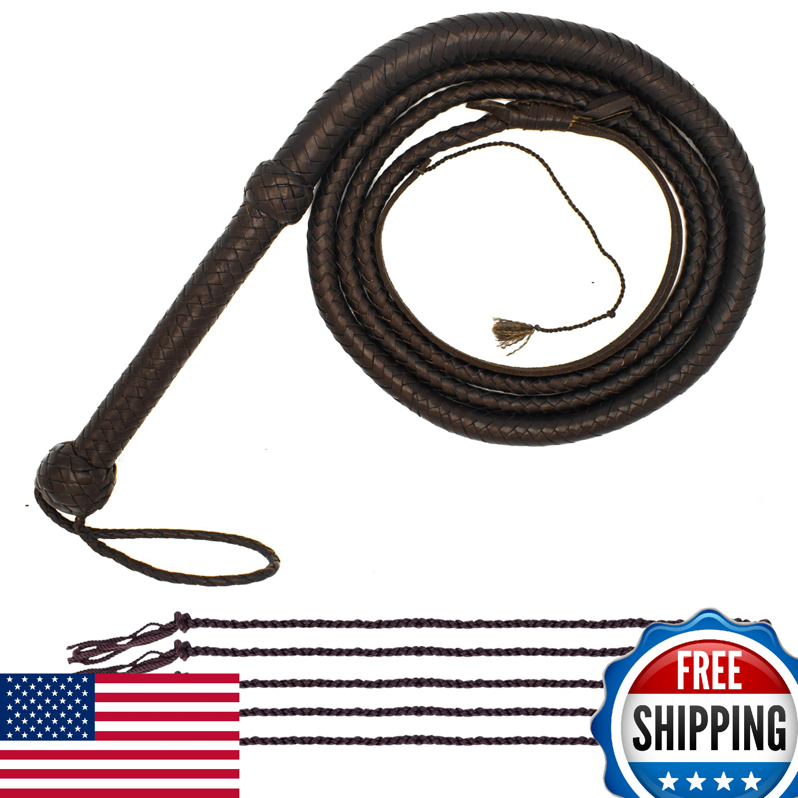 HADZAM Leather Bullwhip for Stage, Performance, Collecting & Halloween 4-10FT