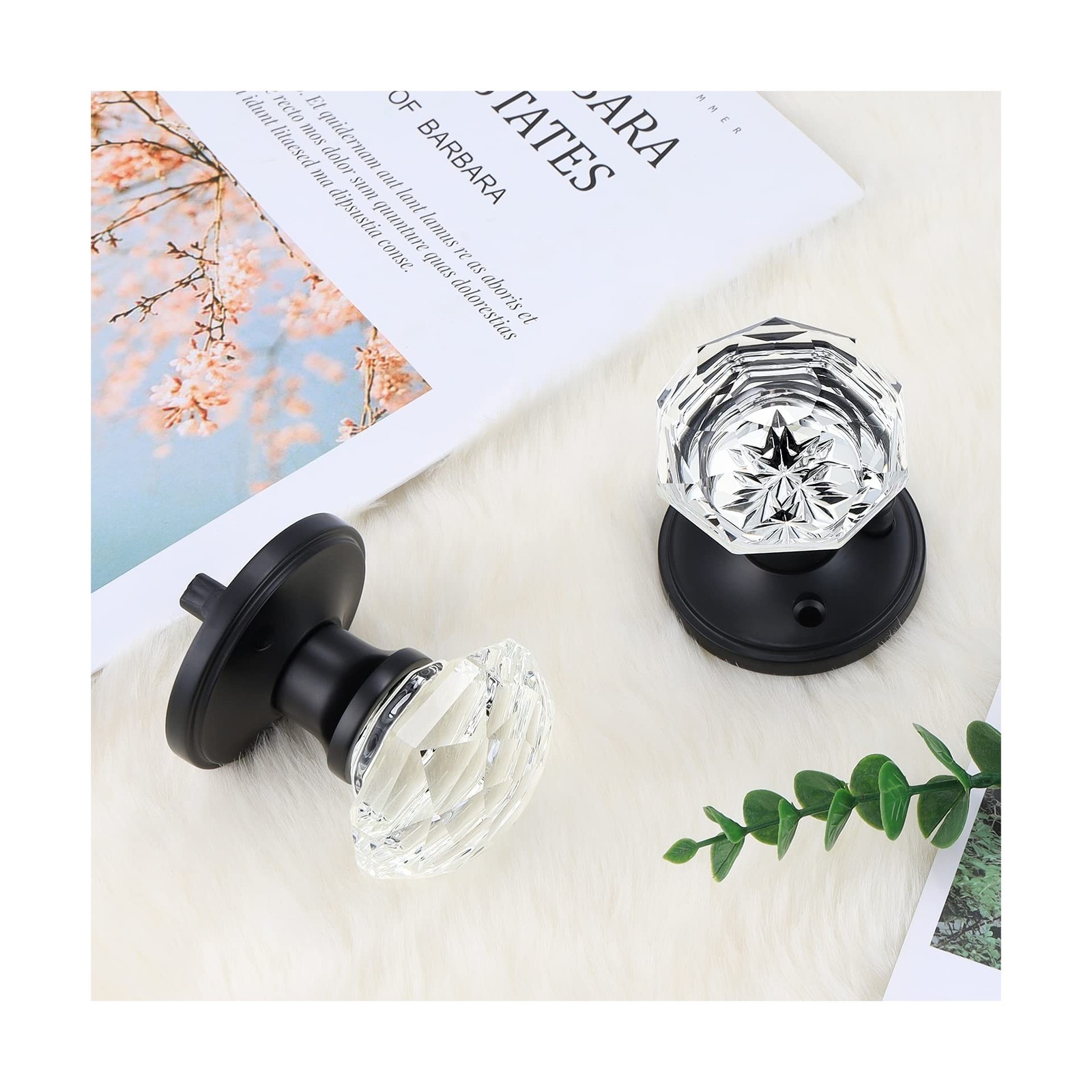 Gobrico Glass Door Knobs in Black 5 Pack Octagonal Diamond Privacy Doorknobs ...
