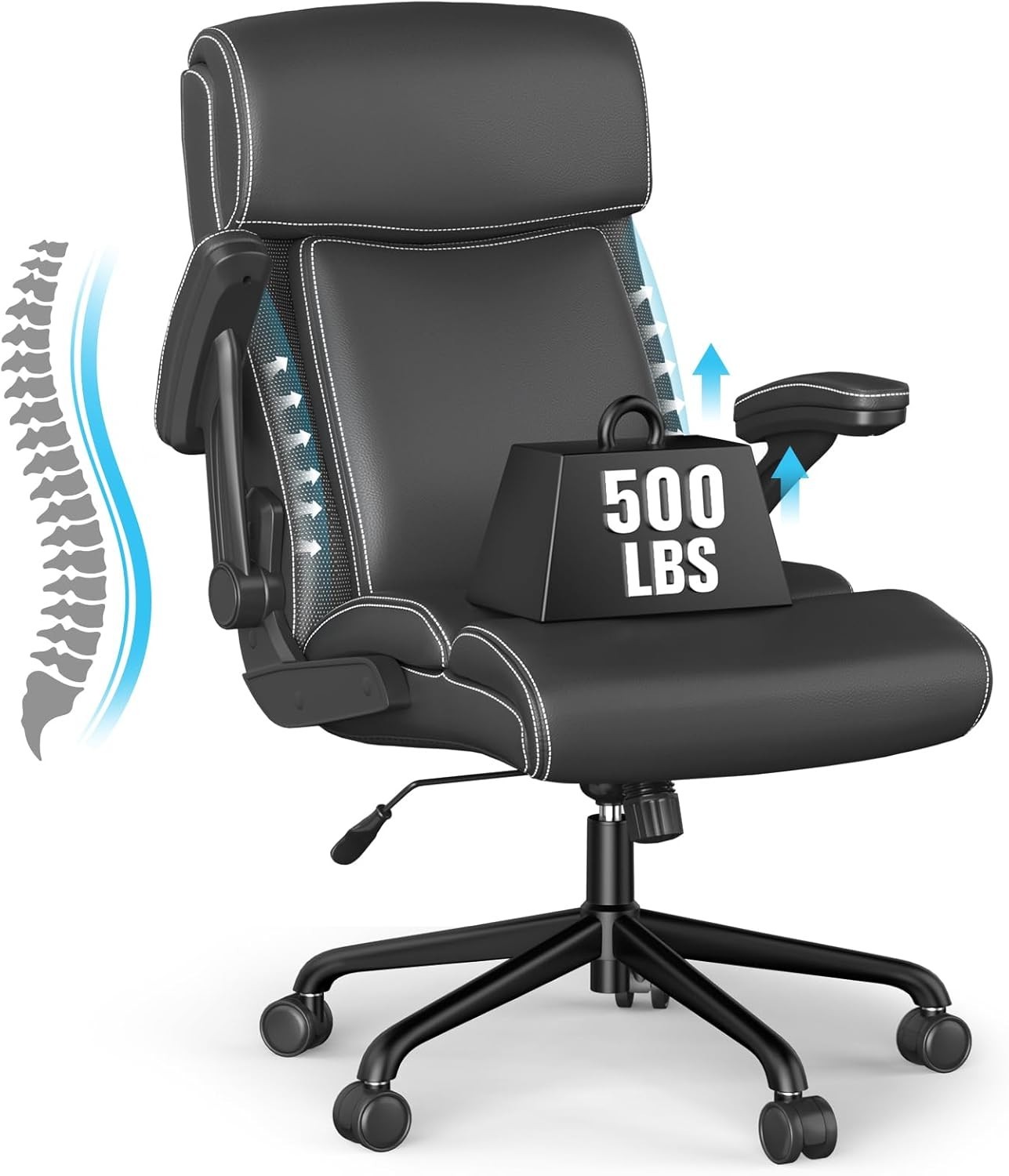 Big and Tall Office Chair, 500lbs for Heavy People, High Back Leather Executive