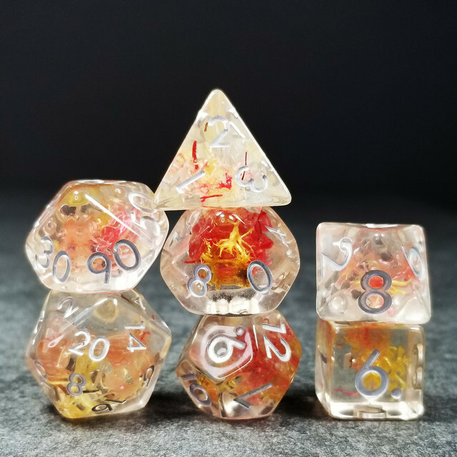 Sage’s Cantrips - Mystic Saffron Resin Polyhedral Dice Set DnD Games
