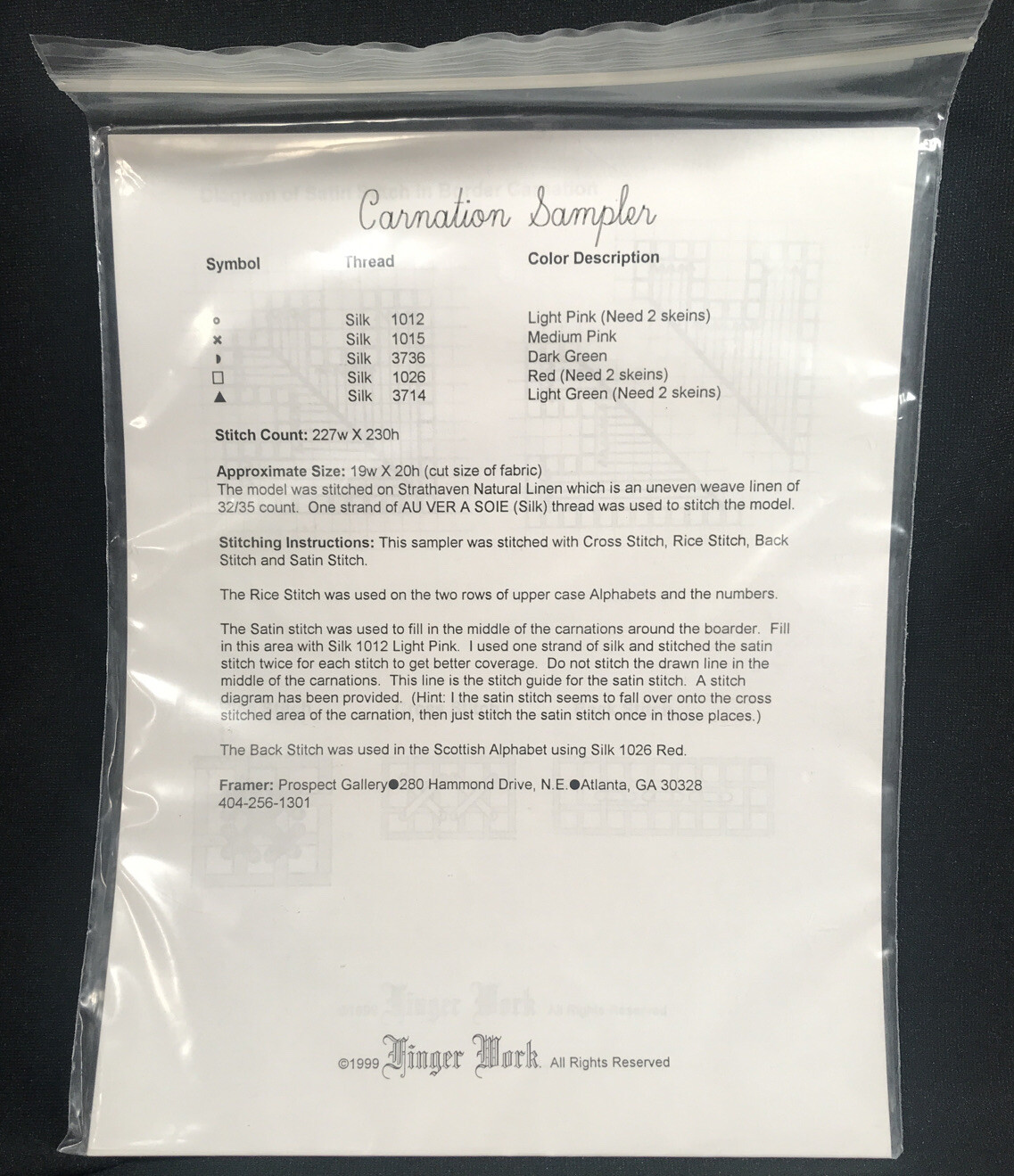 Finger Work Elizabeth Talledo Carnation Sampler Counted Cross Stitch Chart