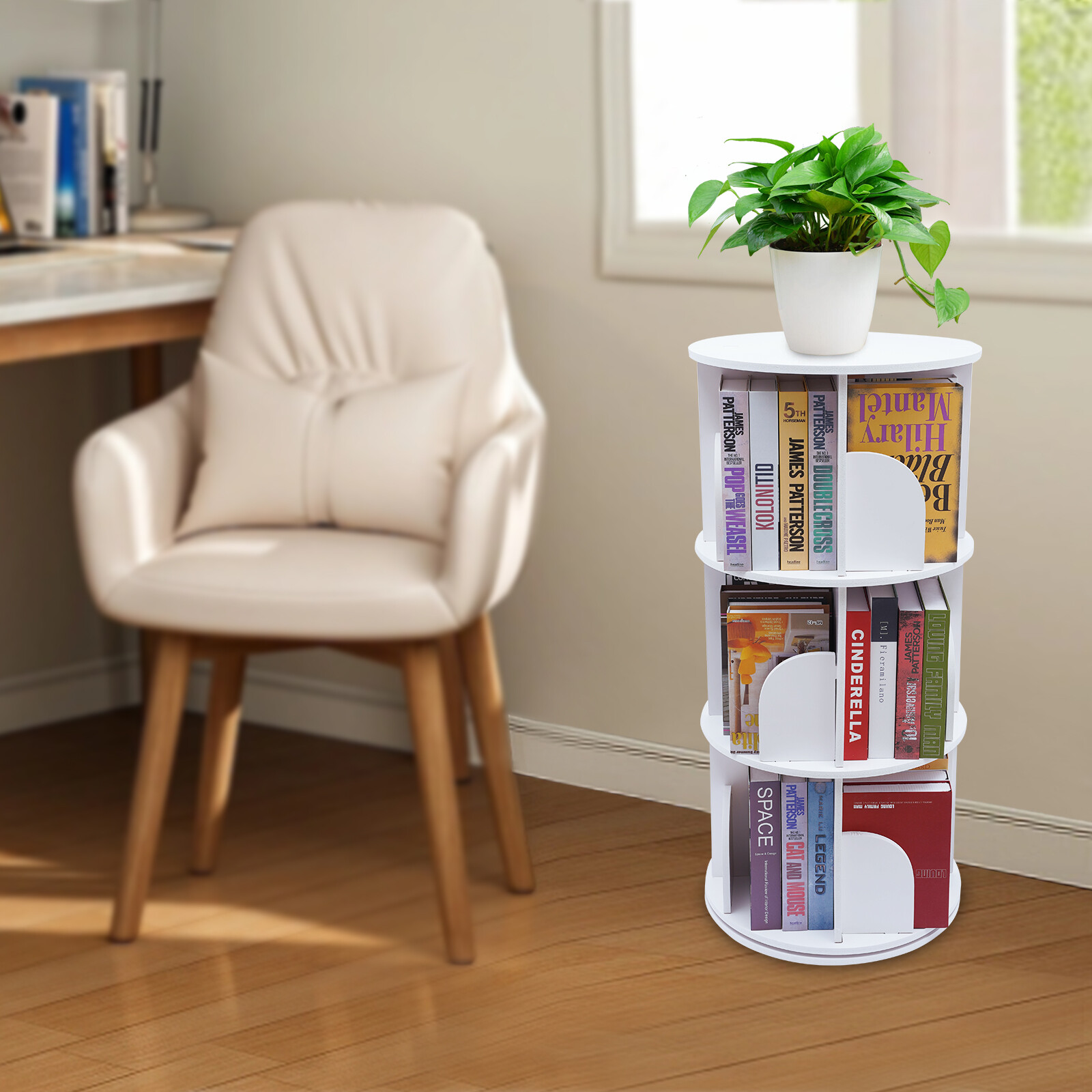 3-Tier 360?? Rotating Shelves Bookshelf Stackable Floor Standing Organizer Shelf