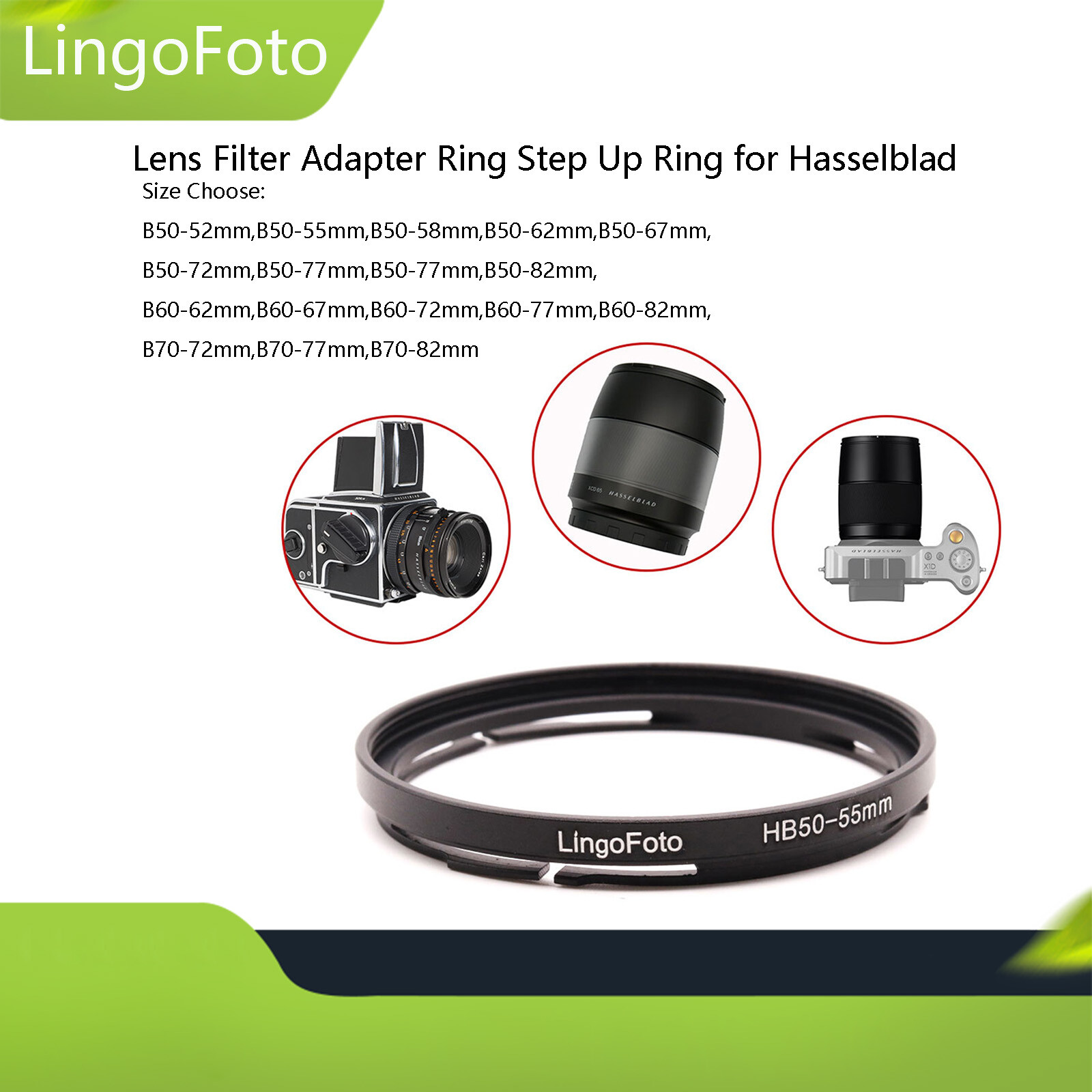 B50/60/70-62/67/72/77/82mm Lens Filter Adapter Ring Step Up Ring for Hasselblad