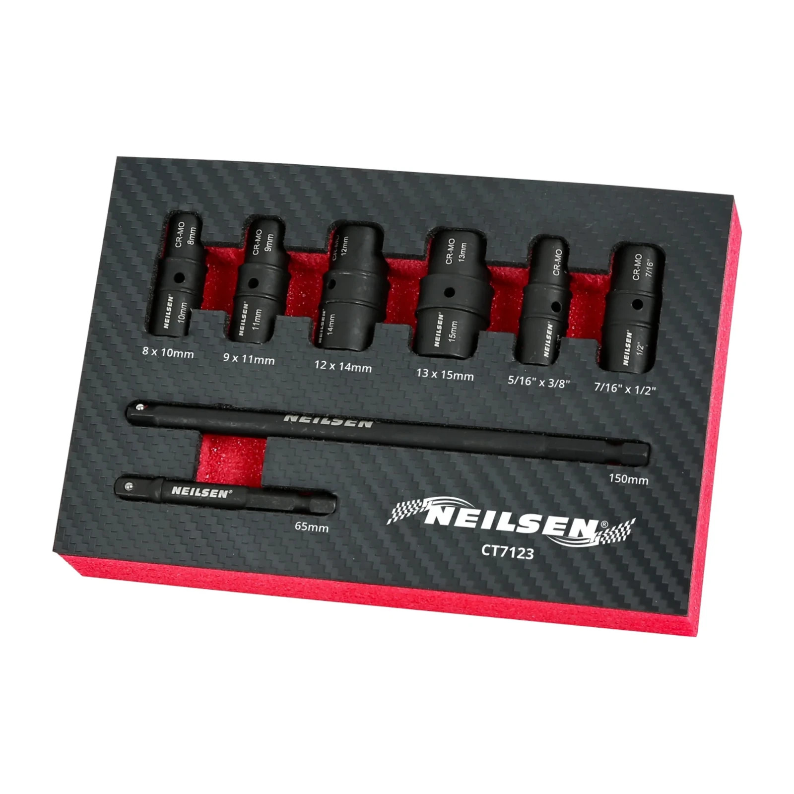 Double Ended Thin Wall Impact Socket Set Bi-Hex 12-Point 1/4"DR 8-15mm 5/16-1/2