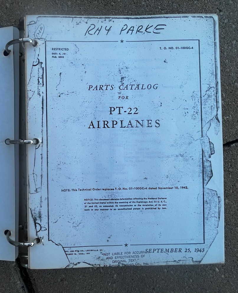Ryan PT-22 Airplanes Parts Catalog Manual T.O. 01-100GC-4 Older Copy Of Manual