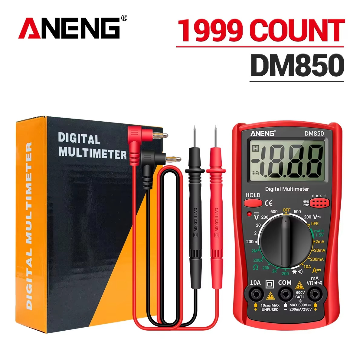 LCD Digital Multimeter Voltmeter Ammeter Ohmmeter Volt AC DC Tester Leads Meter