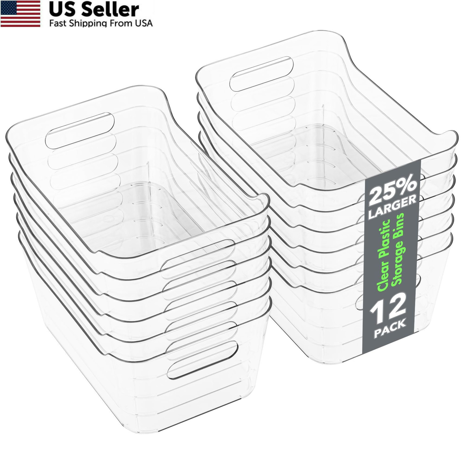 Tiawudi 12 Pack Plastic Storage Bins, 10.5" x 7.2" x 4.5" (4.2L), Clear