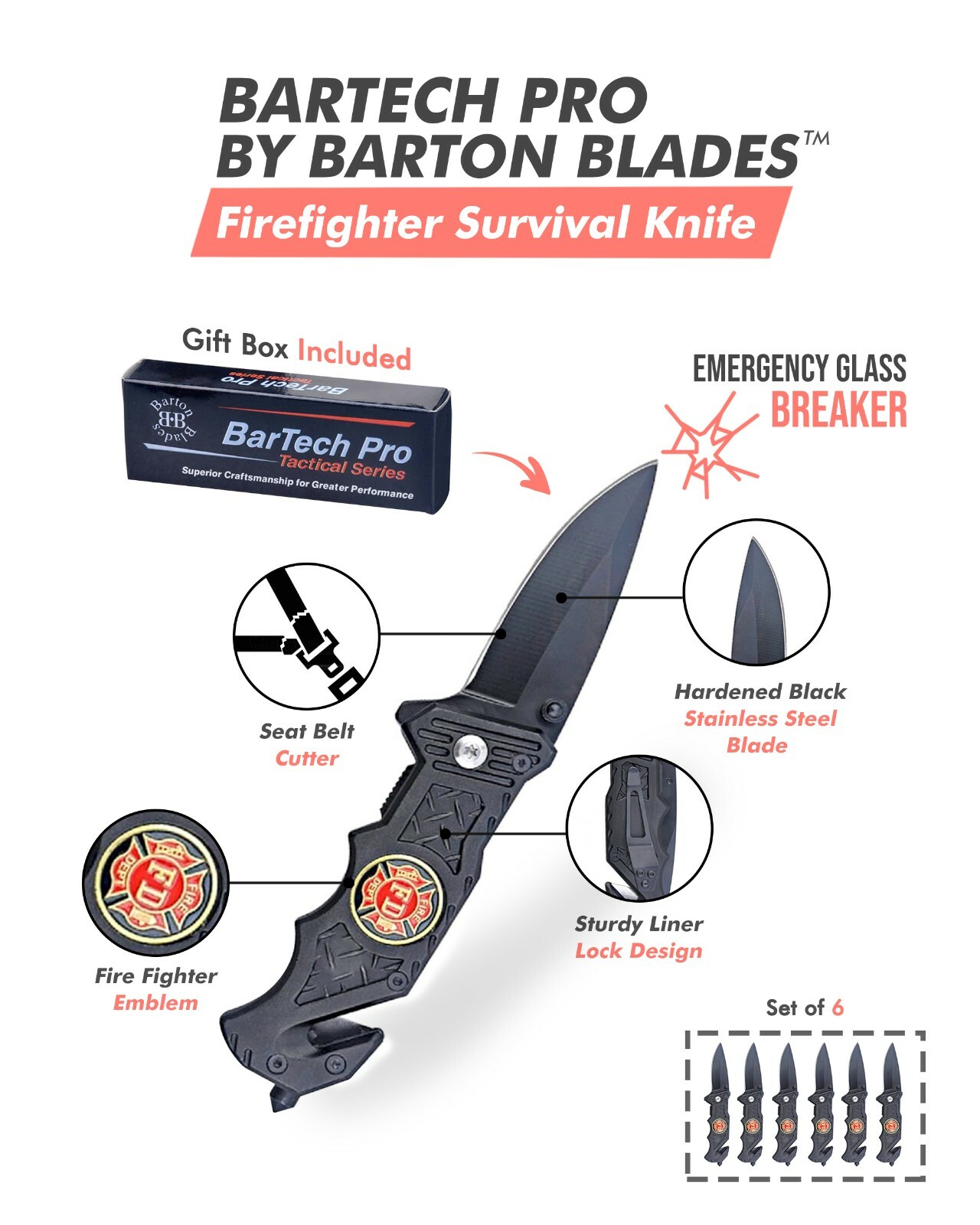 Personalized Firefighter Survival Knife w/ Fire Fighter Emblem