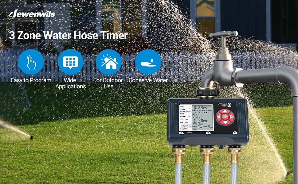 DEWENWILS Sprinkler Timer 3 Zone Water Timers for Hoses Programmable Hose Timer