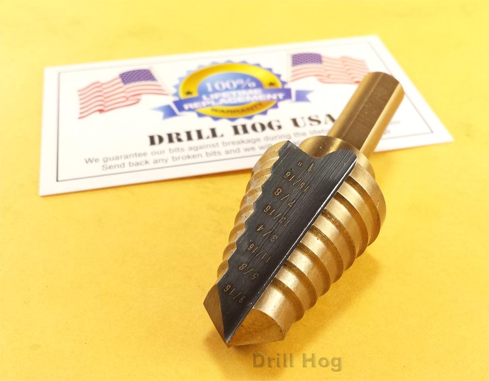 Drill Hog® 9/16" - 1" Step Drill Step Bit Reamer UNIBIT M7 Lifetime Warranty