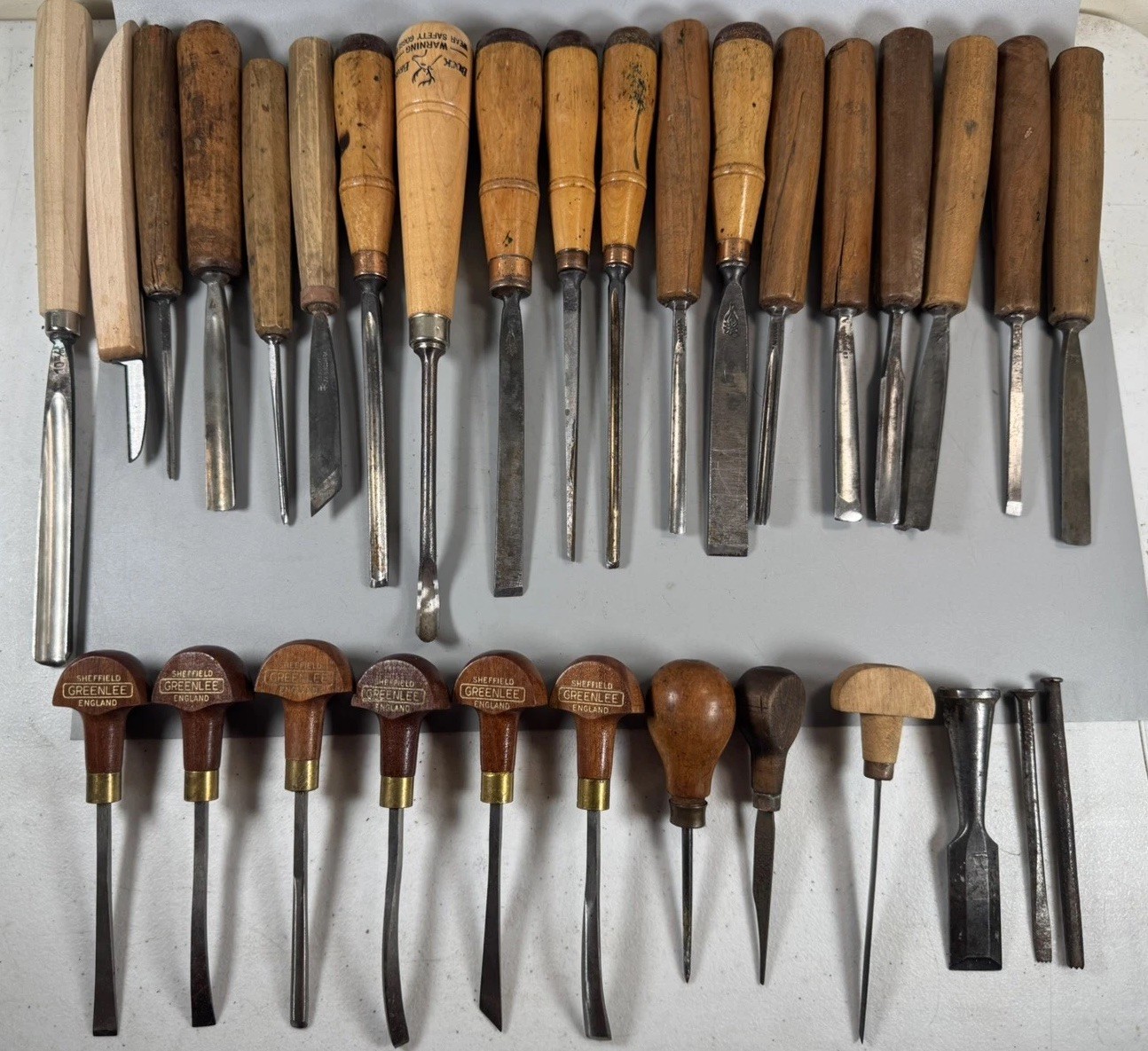 Lot of 31 Vintage Wood Carving Chisels Sheffield Henckels Buck Bros Eskilstuna