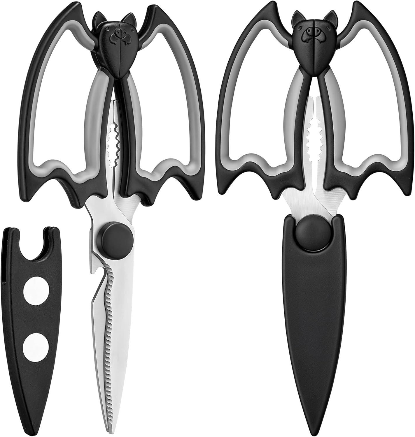Halloween Goth Kitchen Scissors 2-Pack - Heavy Duty Shears with Magnetic Sheath