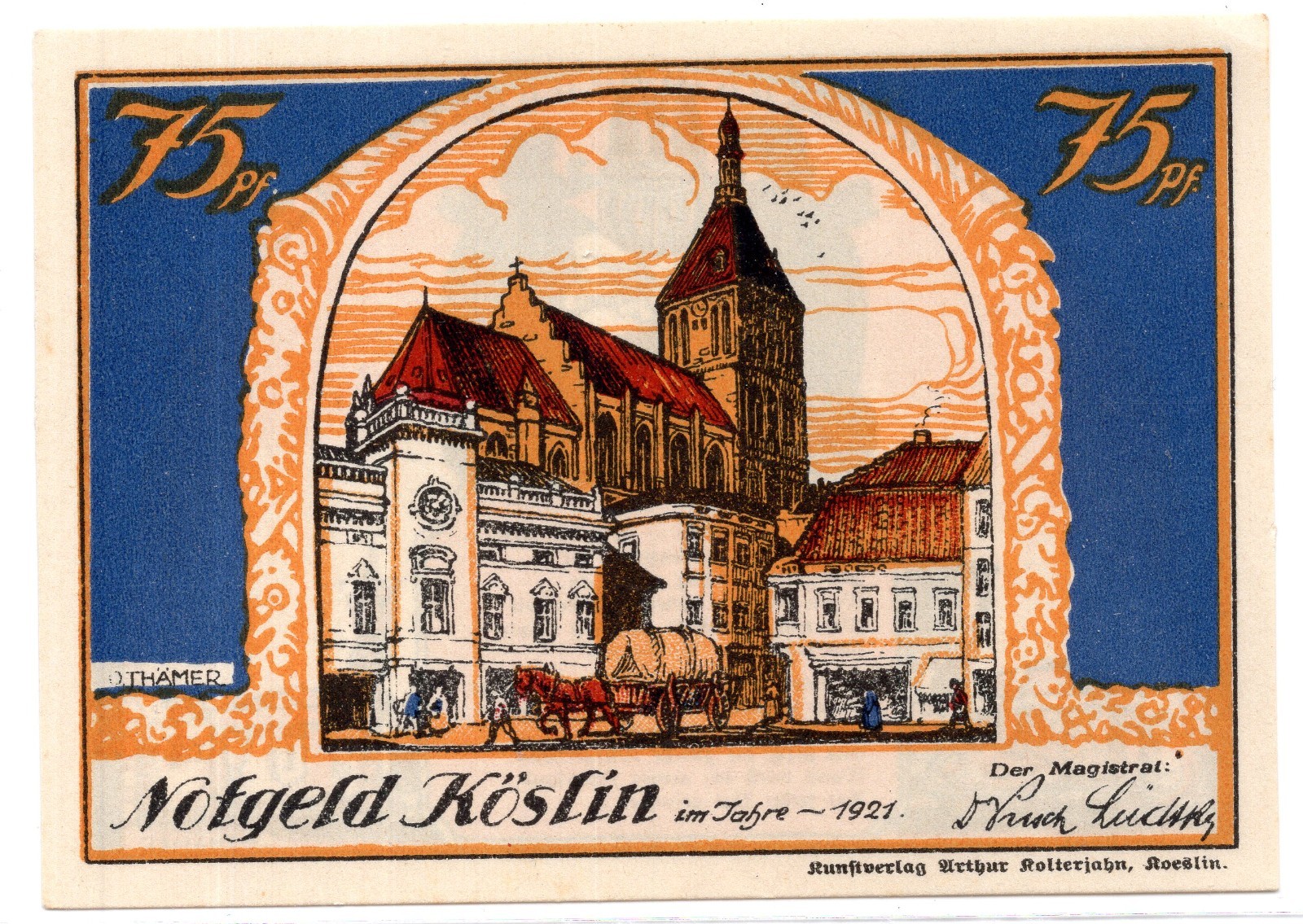 1921 Germany Koslin Notgeld 75 Pfennig Note (2388)