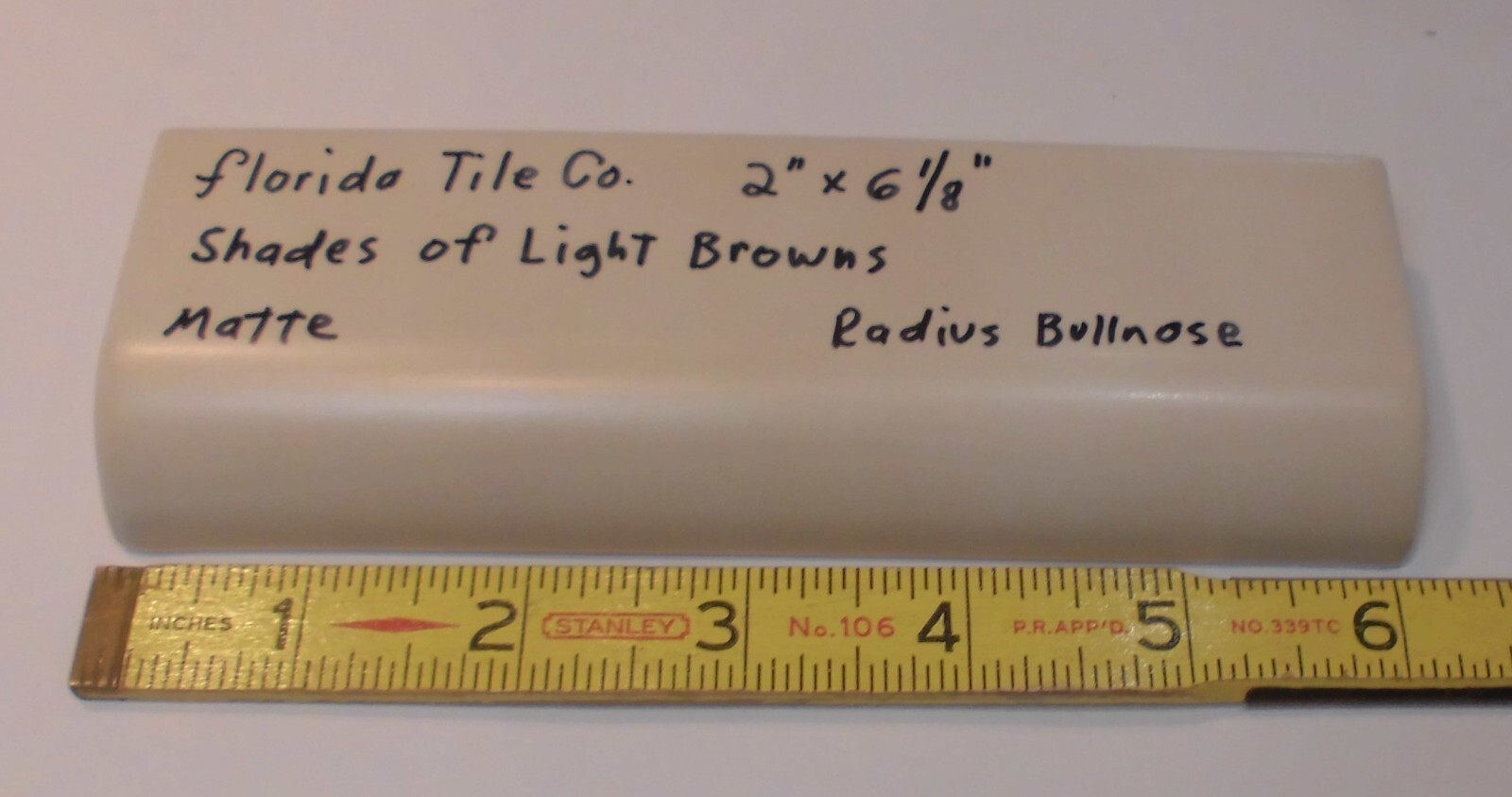 1 pc. Shades of Light Brown: Matte Ceramic Radius Bullnose Trim Florida Tile New