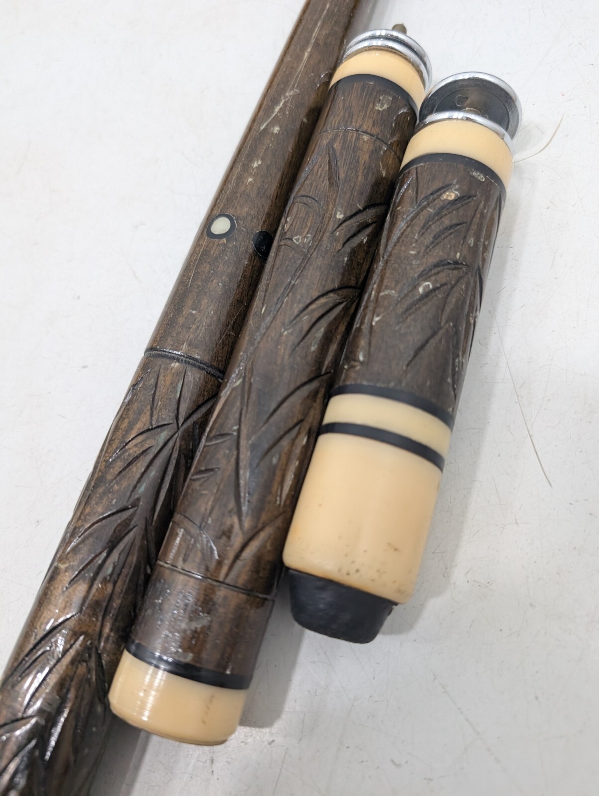 Vintage Pool Cue With Case - Tiki Bar Style Carved Wood Unique - Made In Hawaii
