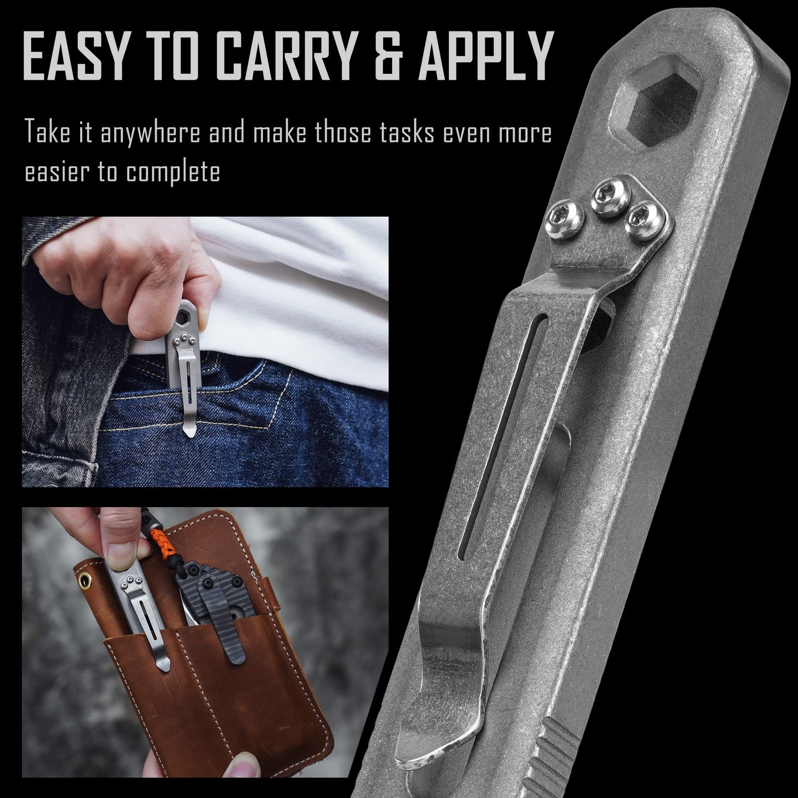 KeyUnity KR00 EDC Pocket Pry Bar Bit Bar Titanium Multitool with Pocket Clip