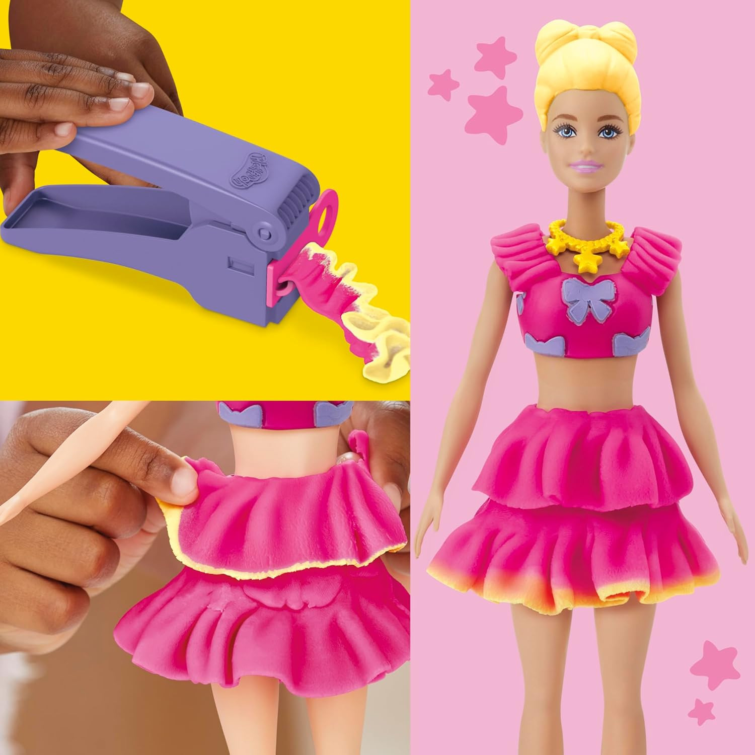 Barbie Ruffles and Bows Set, Make Doll Clothes with Modeling Compound & 9 Fas...