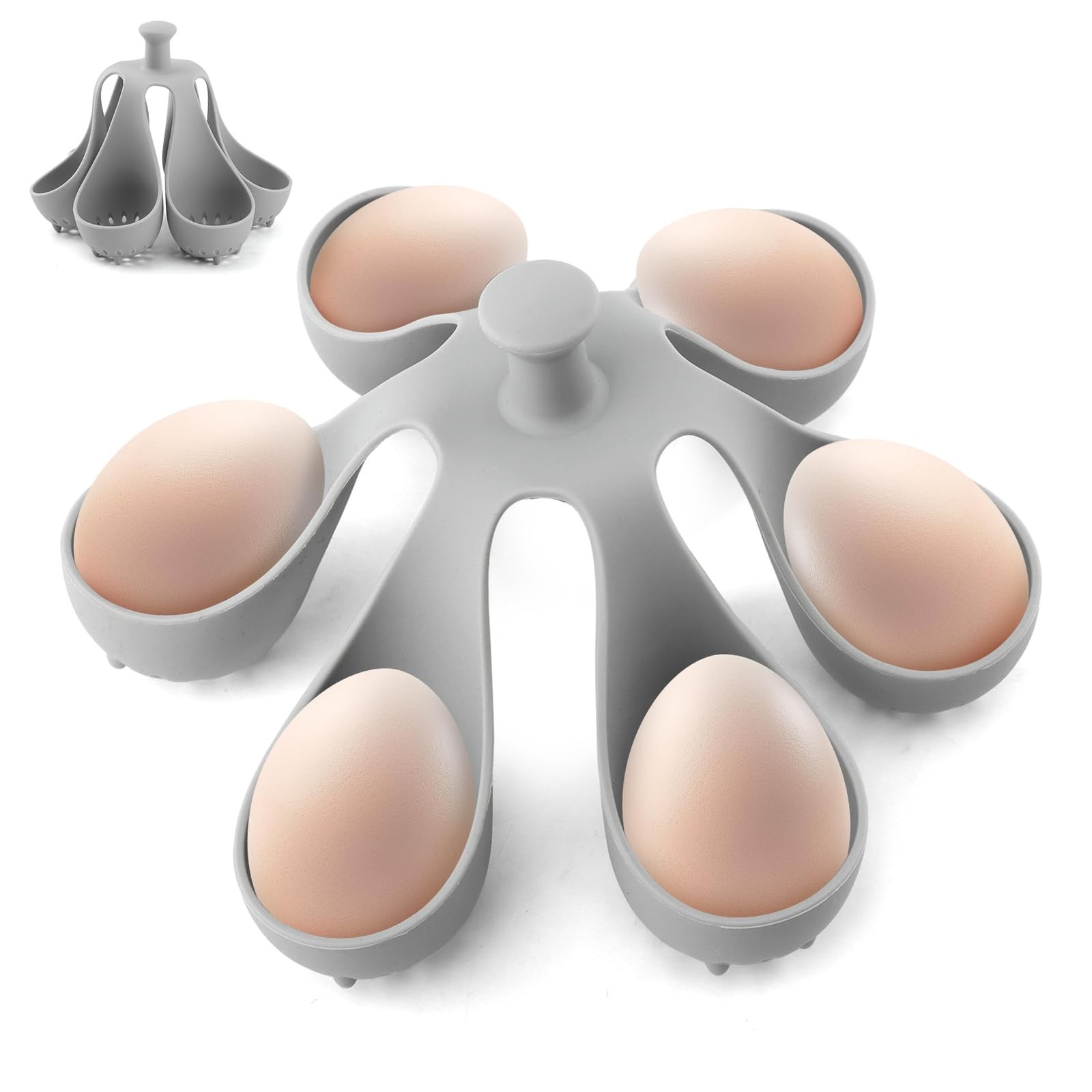 Silicone Egg Boiler Rack Freestanding Holds 6 Poached, grey
