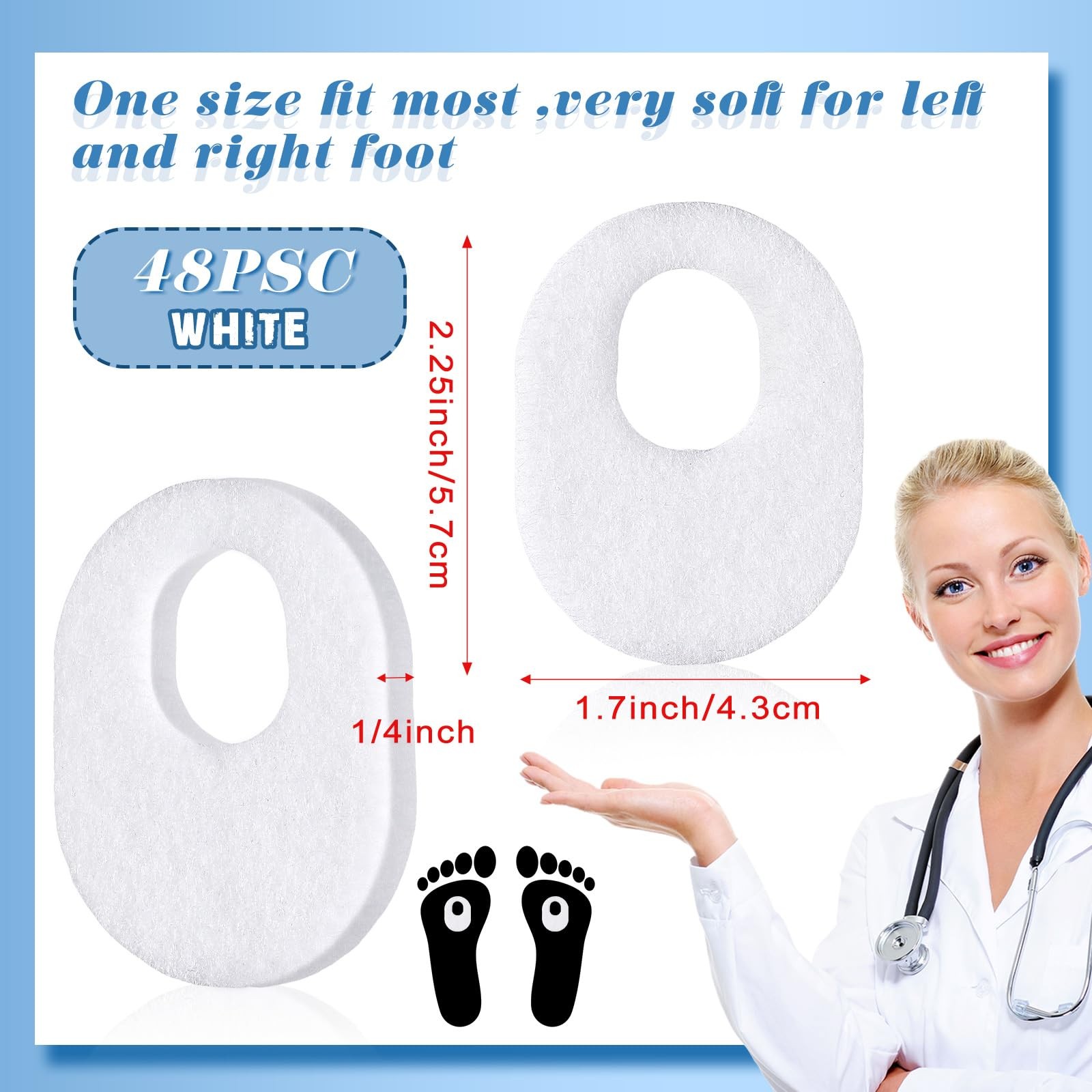 WILLBOND 48 Pack Callus Pads Soft 1/4" Thick Oval Shape Corn 1/4 Inch, White
