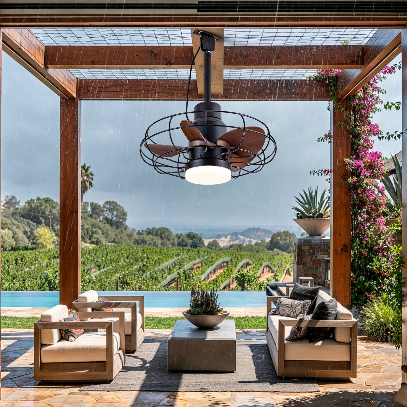 20"Outdoor Ceiling Fan with Lights for Patios,Gazebo and Pergola. Plug in Gazebo
