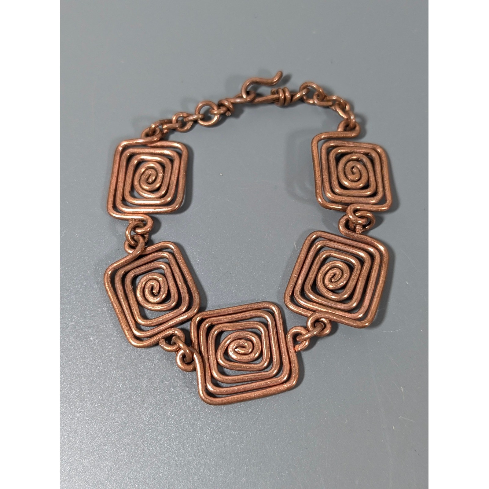 Artisan Copper Spiral Square Link Chain Bracelet Modernist 8.5 Inch