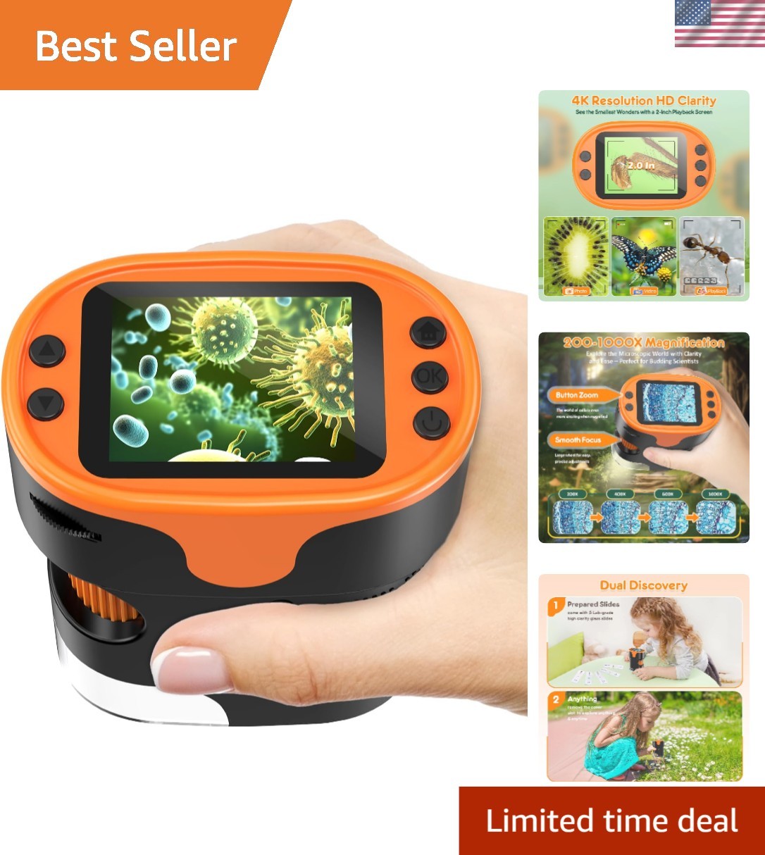 Mini Pocket Microscope for Young Scientists - 1000X Magnification Included