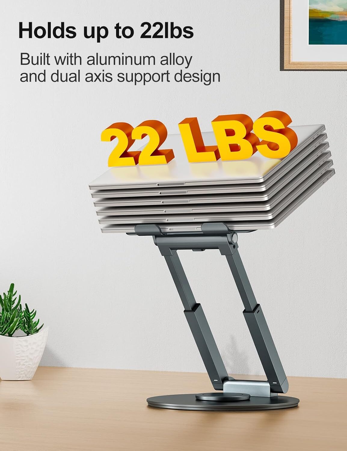 Desktop Retractable Laptop Stand with 360° Swivel Base - Gray