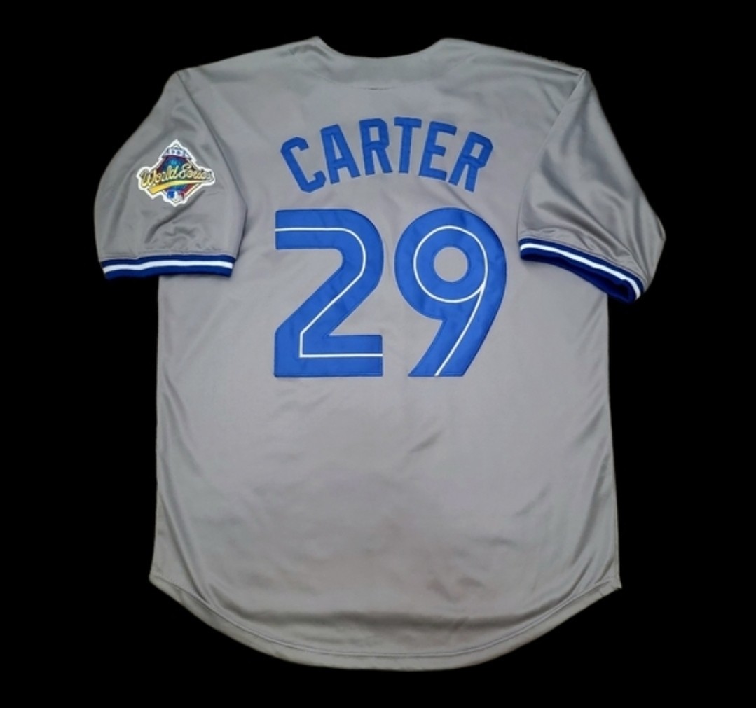 Joe Carter Toronto Blue Jays 1992 Men's Road Gray Button-Up Baseball Jersey