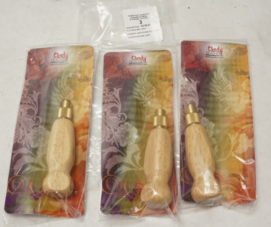 NEW (LOT OF 3) Tandy Leather 3318-01 Flatside AWL Haft Handle, Handle Only