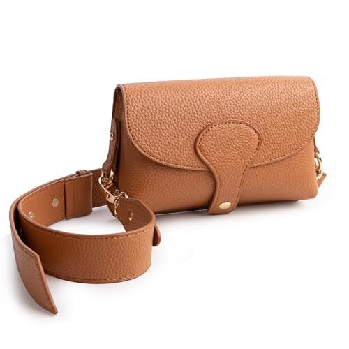 Vegan Leather Crossbody Fashion Shoulder Bag Purse with Adjustable Light Brown