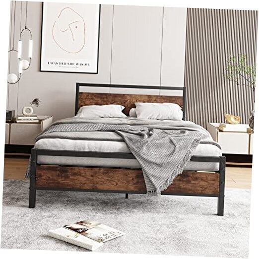 Size Bed Frame with Headboard, Heavy Duty Platform Bed Frame Full Rustic Brown