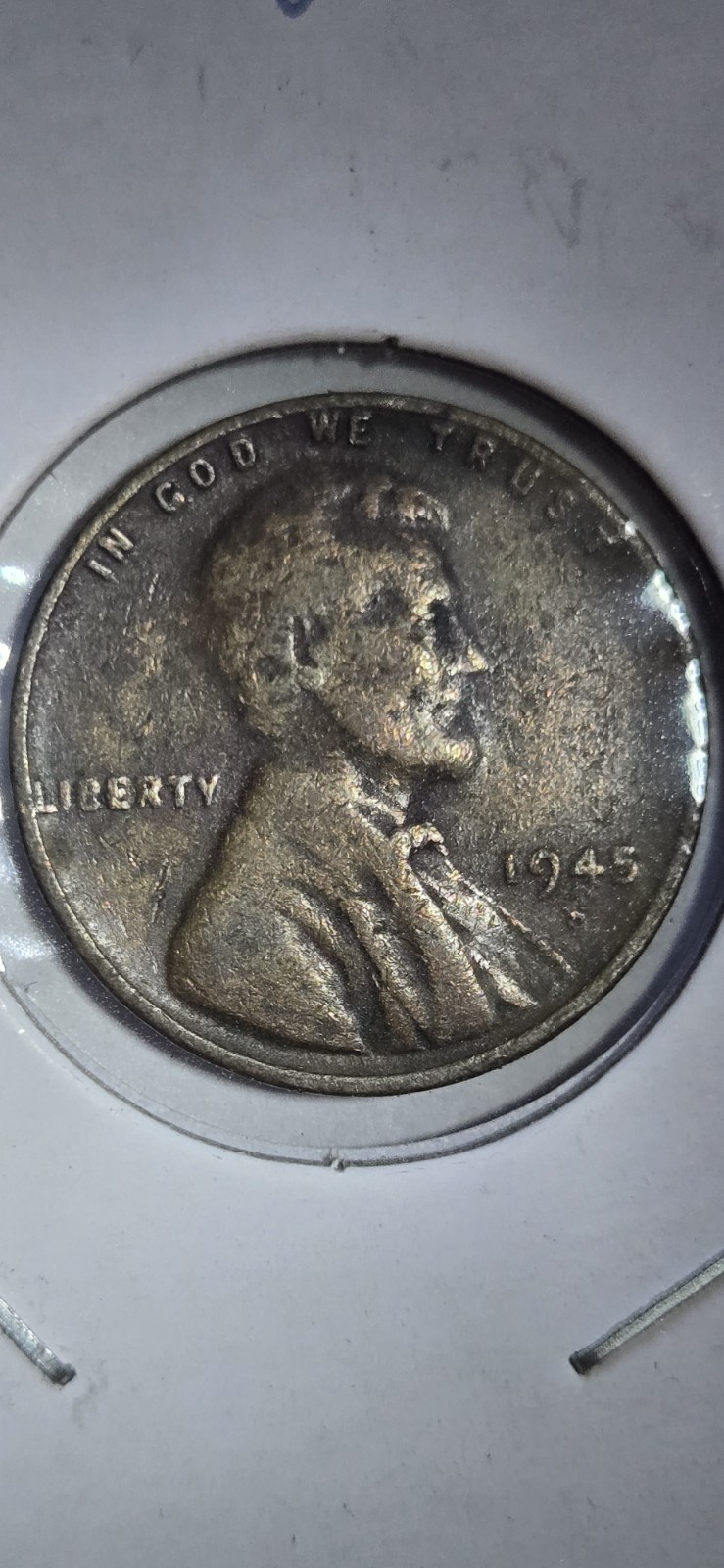 1945 S Lincoln Cent With Reverse Motto Weak Error And Tilted S, Mintmark!
