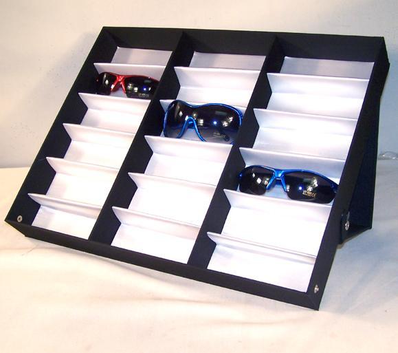 HORIZONTAL PORTABLE SUNGLASS COVERED 18 PAIR DISPLAY TRAY STANDUP sunglasses NEW