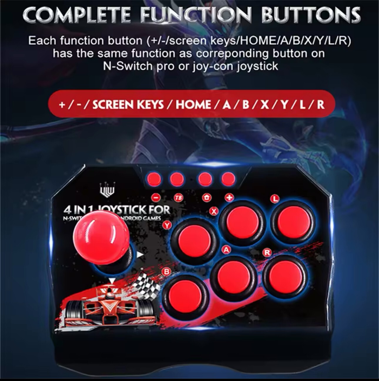 4 in 1 Retro Arcade Game Joystick Controller USB Wired for PS3/Switch/PC/Android