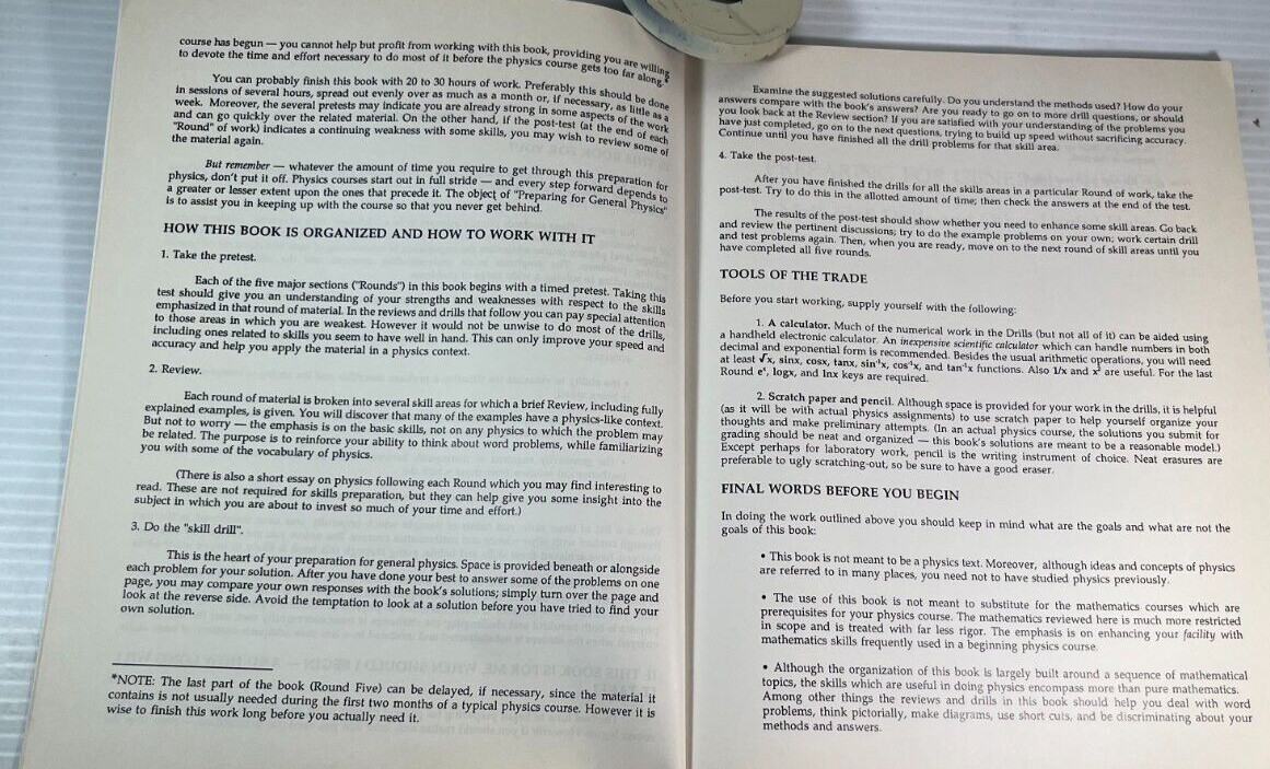 Preparing for General Physics Math Skill Drills and Other Useful Help 1992 USED