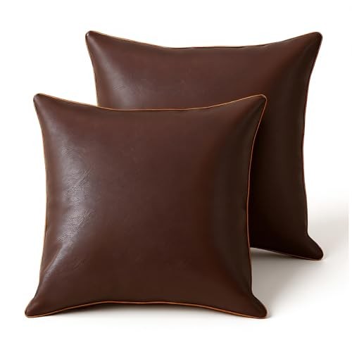 Faux Leather Pillow Covers 20x20 Set of 2, Water 20" x 20" (Pack of 2) Coffee