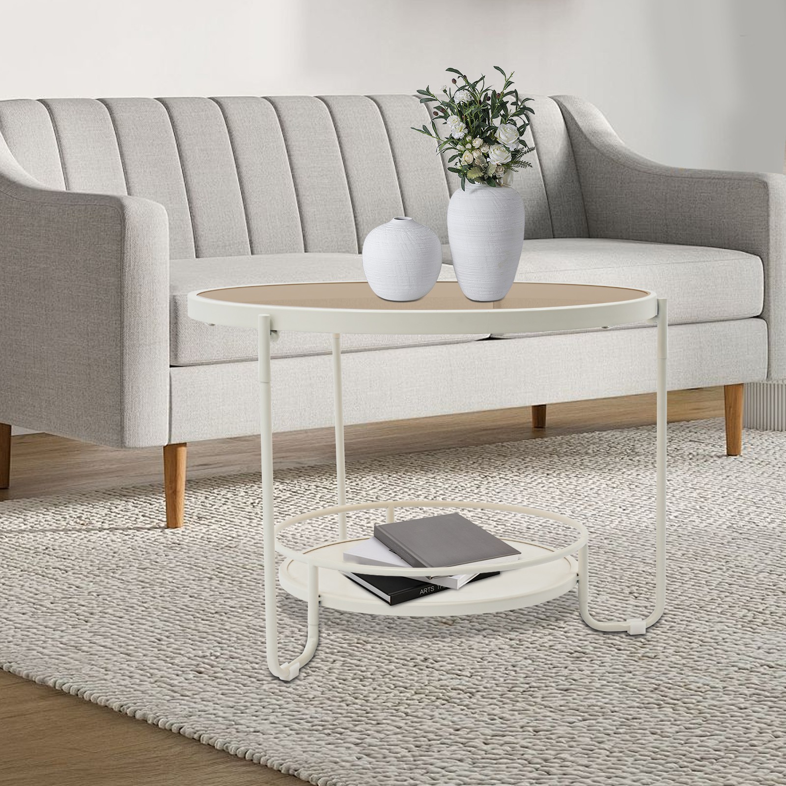Modern Round 2-Tier Side Table, Coffee Table,tea table for balcony, study room