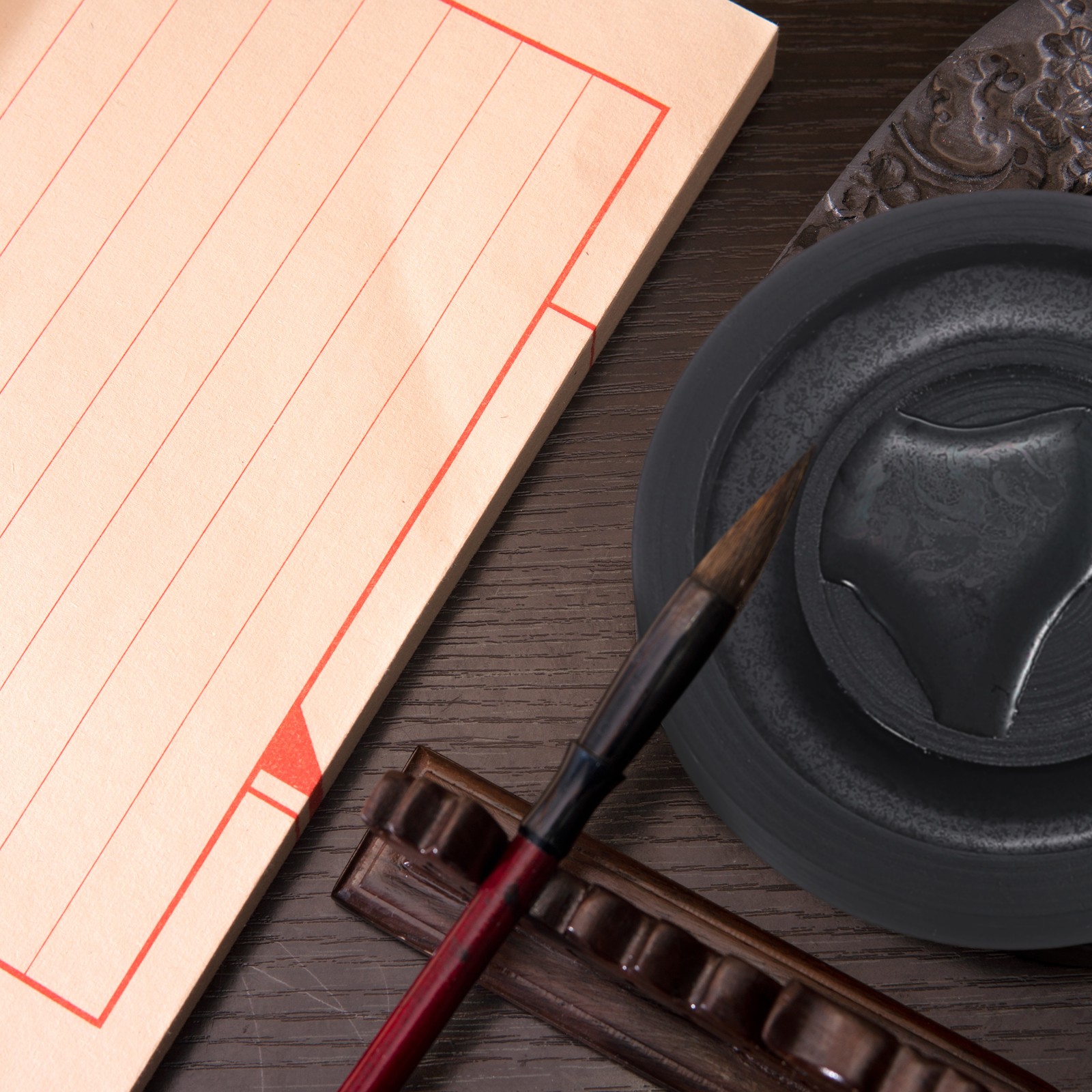 6 Inch Square Chinese Calligraphy Inkstone with Ink Stick Black
