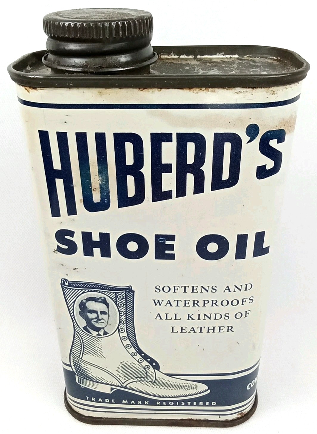 Antique 1920s Huberd's Shoe Oil Advertising Tin & Lid 1/2 Pint McMinnville OR