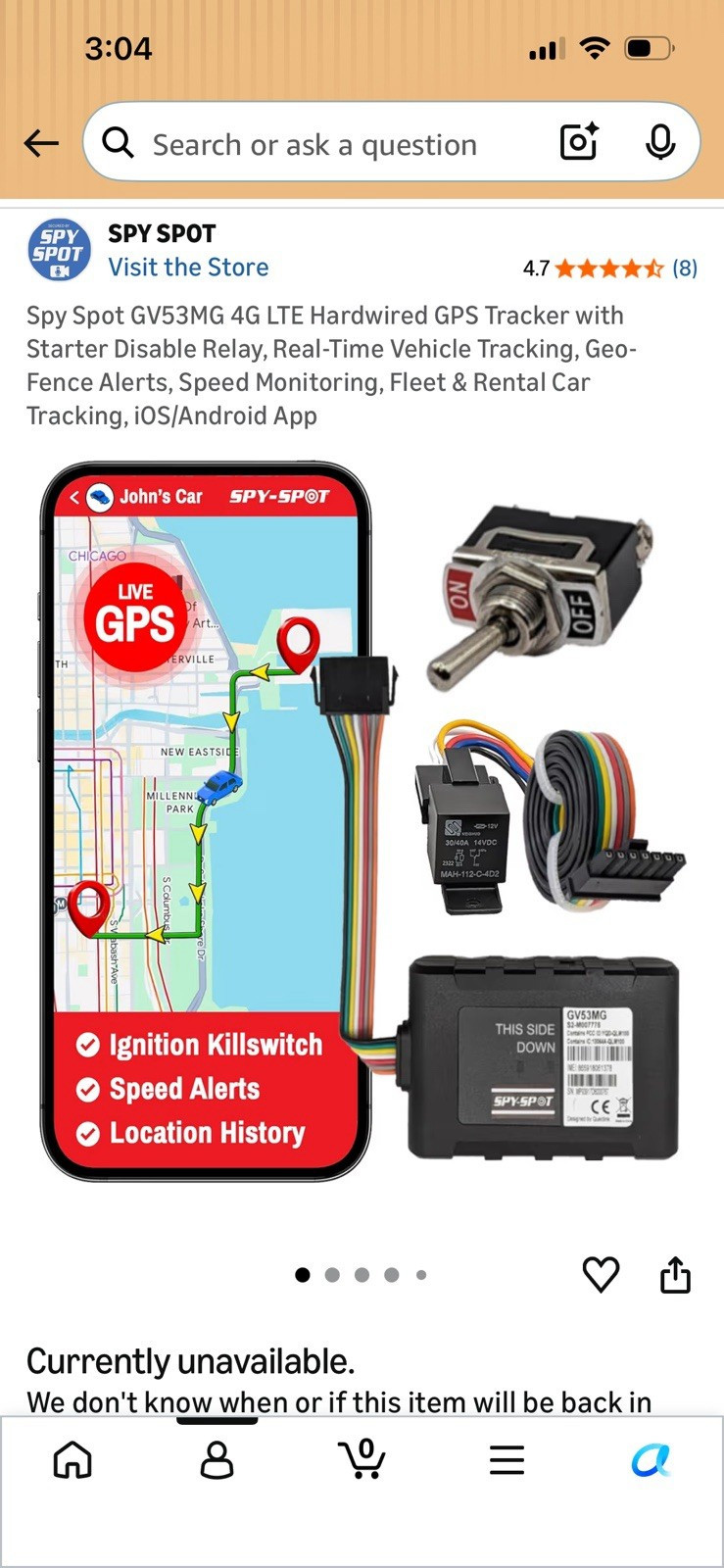TOTAL OF 4 Spy Spot GV53MG 4G LTE Hardwired GPS Tracker w/ Starter Disable Relay