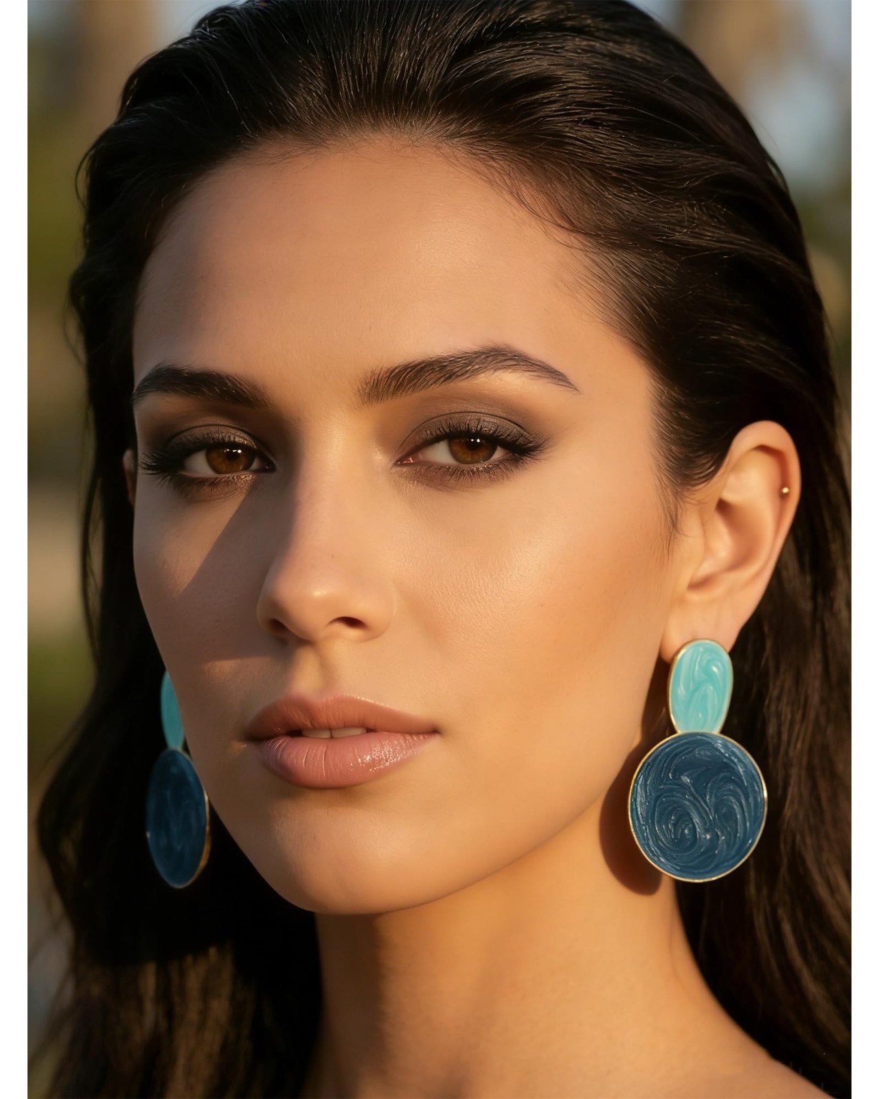 Unique Gold Statement Chunky Dangle Earrings for - Blue Vacation