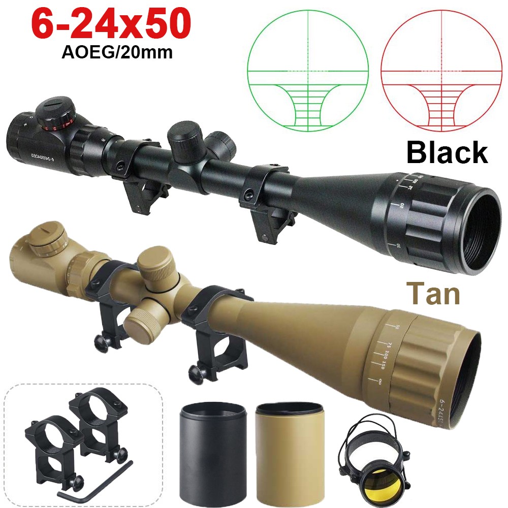 6-24X50 AOEG Red&Green illuminated Mil-dot Optical Adjustable Scope & 20mm Rail