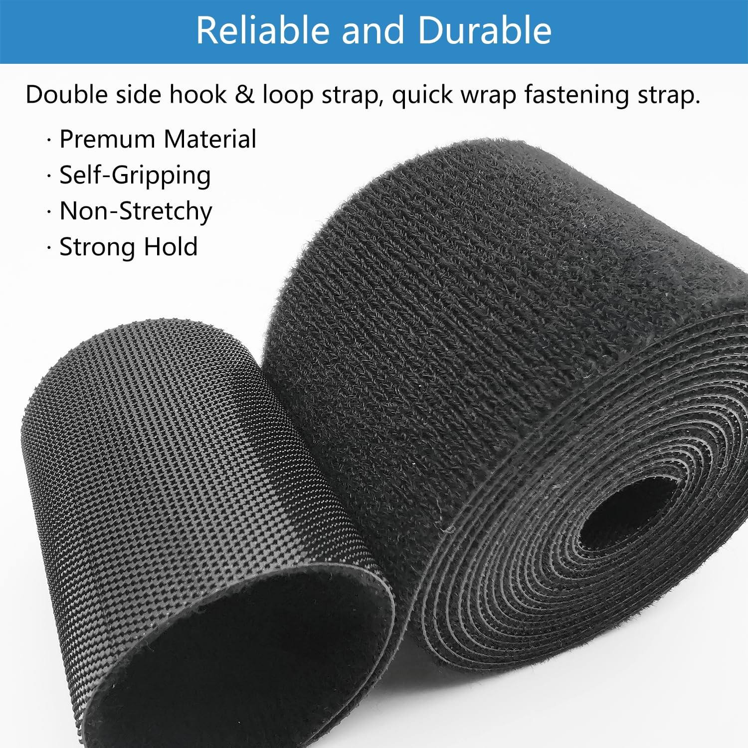 Double-Sided Hook and Loop Straps, Self-Gripping, 2 Inch Wide, Cut to Length, He
